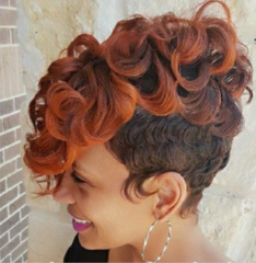 Pixie Cut Wigs for Black Women Curly Orange Brown 2 Tones Synthetic Short Wigs