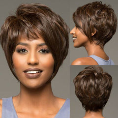 Short Wig Brown Color Synthetic Hair Natural Wigs for Women Pixie Cut Wig