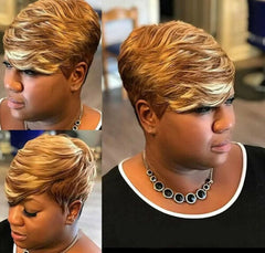 Sexy Pixie Cut Synthetic Short Straight hair Blonde wig with bangs Natural wigs