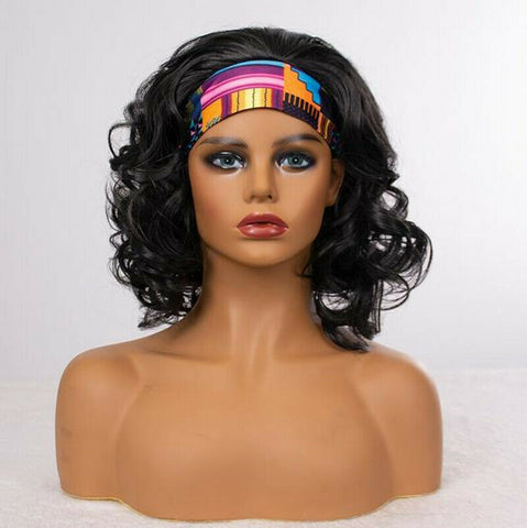 Short Body Wave Wig Synthentic With Headband for Black Woman Heat Resistant