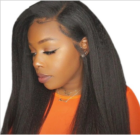 Long 24" Yaki Kinky Straight Wigs Synthetic Afro Kinky Full Wigs for Black Women