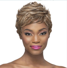 Women Wig Ombre Short Wigs Mixed Highlight Blonde Curly Wavy Hair Pexie