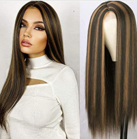Long Straight Highlight Blonde Brown Wig Synthetic Heat Resistant Wigs for Women