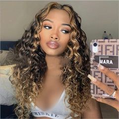 Long Brown Ombre Highlights Curly Layers Heat Safe Synthetic Hair Wig