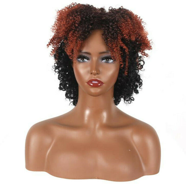 Short Afro Curly Wigs for Black Women Kinky Curly Fluffy Hair Wig Ombre Brown