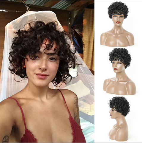 Women Wig Black Short Full Wavy Wig Fashion Natural Kinky Curly Hair Wigs