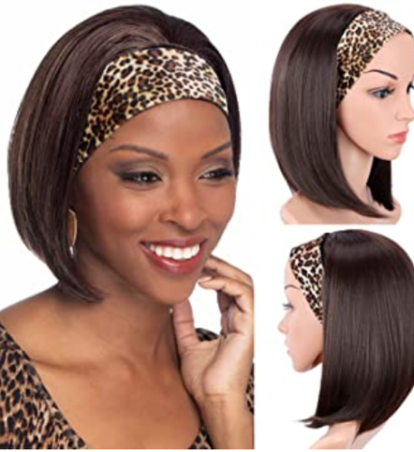 Straight Brown Headband Bob Wig for Black Women Glueless Short Synthetic Wigs
