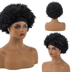Afro Headband Wig Short Afro Kinky Curly Wigs for Black Women Scarf Wigs