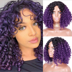 Short Afro Curly Wigs for Black Women Full Synthetic Natural Purple With Black