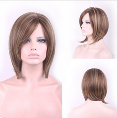 Short Bob Wig Bangs For Women Highlight Brown Bob Wig Short Straight Synthetic Wig