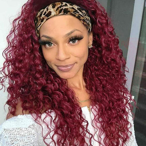 Headband Wigs Long Burg Red Kinky Curly Wigs for Black Women Burgundy Synthetic