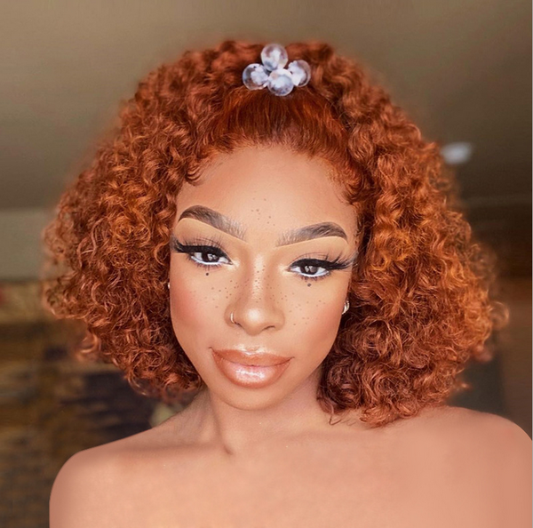 Ginger Orange Curly Short Bob Synthetic Hair Wigs Glueless No Lace Heat Safe