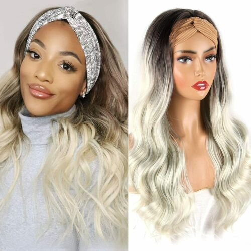 Ombre Brown Blonde Long Body Wave Hair Headband Wig Synthetic Natural Daily Wear