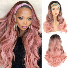Ombre Pink Headband Wig Long Body Wave Synthetic Glueless Heat Safe Natural Wave