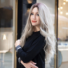 Long Beige Blonde Wig for Women Natural Synthetic Ombre Curly Hair