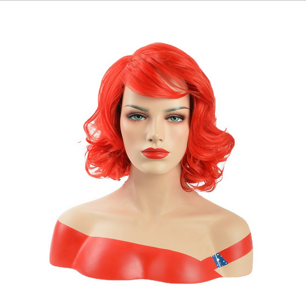 Red Wig Women's Wig Short Bob Long Bob Middle Part Wavy Synthetic Hair With Bang