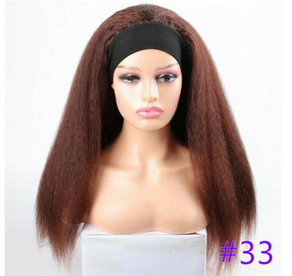 #33 Color Afro Curly Yaki Straight Wig with Headband Dark Brown Heat Resistant