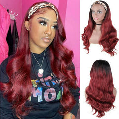 Ombre Burgundy Headband Wig Body Wave Synthetic Red Wigs for Women Long