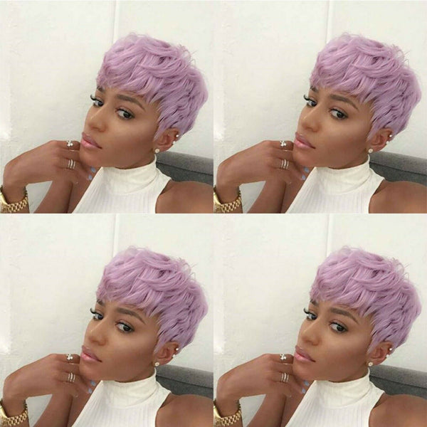 Lavender Purple Wigs Short Pixie Cut Wave Wig Fashion Party Wigs Synthetic Hair