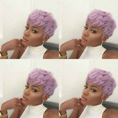 Lavender Purple Wigs Short Pixie Cut Wave Wig Fashion Party Wigs Synthetic Hair