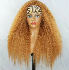 Long Afro Yaki King Curly Wig Gold Color With Headband Wig Synthentic 8 pro