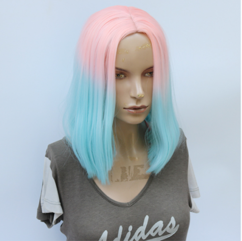 Short Bob Ombre Pink Blue Mix Cosplay Lolita Customes Party Wigs Halloween Wigs