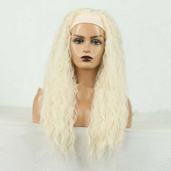 Long Loose Wave Light Gold Blond Wig With Headband Synthentic Hest Resistant