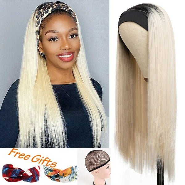 Women's Long Straight Headband Wig #613 Blonde Wig Synthetic Wig Natural Looking