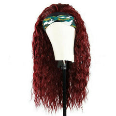 Long Curly Wave Wine Red Black Root Wig With Headband Synthentic Heat Resistant