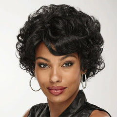 Synthetic Hair Wig Black Curly Wave Short Wigs With Bangs Natural Looking Heat
