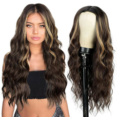 Long Wavy Blonde Brown Wig Synthetic Middle Part Wigs Natural Looking Daily Use