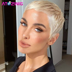 Fashion Short Pixie Cut Wigs Light Blonde Wig for Women Synthetic Wigs None Lace