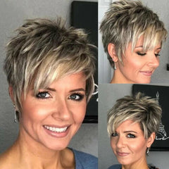 Pixie Cut Wig Short Pixie Haitcuts Short Grey Wig Pixie Cut Wig with Bangs Mixed