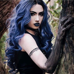 Ombre Blue Wigs for Women Long Curly Wavy Synthetic Hair Natural Middle Parting
