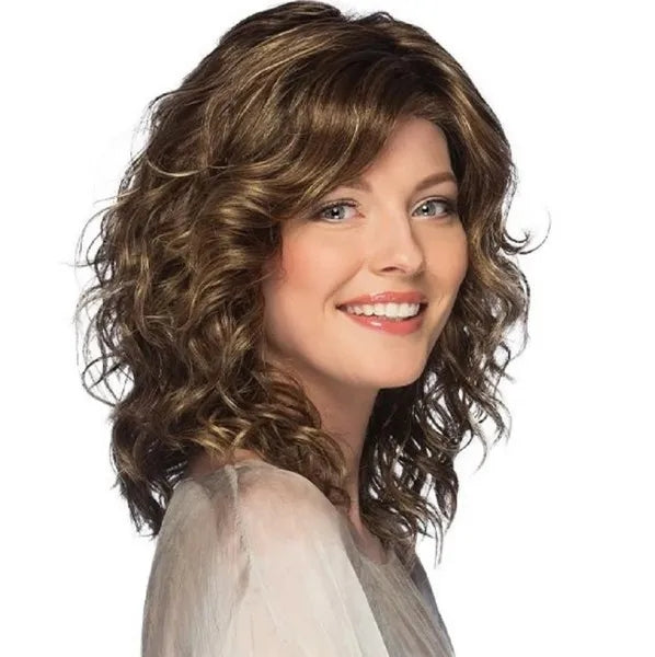 Women's Fashion Short Wigs Natural Brown Curly Wavy Hair Replacement Wigs for Women Mommy Gift Wig