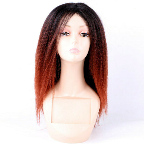 Kinky Curly Afro Wigs Yaki Straight Wigs Ombre Red Brown Synthetic Hair Wig Heat