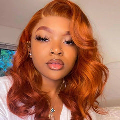 Short Body Wave Wigs Orange Synthetic Heat Safe Hair Full Wig Natural Daily Use