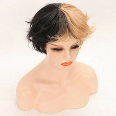 Short Curly Wave Ombre Orange Brown Mix With Black Side Synthentic Wig