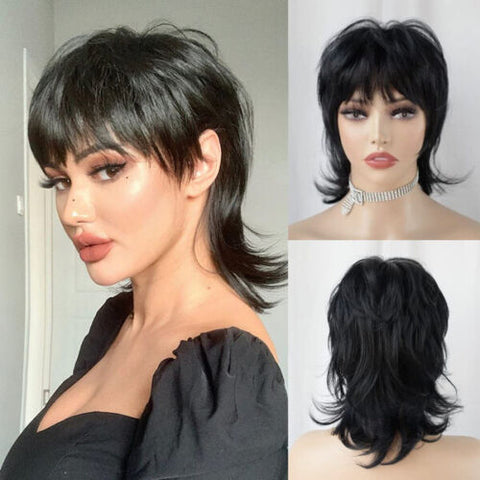 Short Black Wig Layered Pixie Cut Wig With Bangs Cosplay Fashion Party Wigs