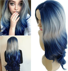 Long Wavy Body Wave Blue Gray Balayage Cosplay Anime Wigs for Fashion Women