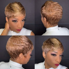 Short Pixie Cut Wig Straight Brown Synthetic Hair Wigs Natural Daily Wear