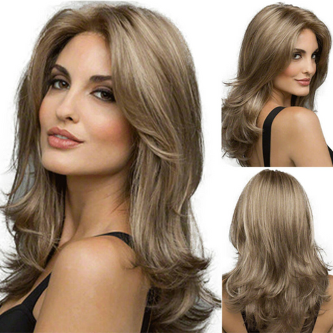 Mid Length Wavy Curly Wig Blonde Synthetic Hair Wigs for Women Daily Wear