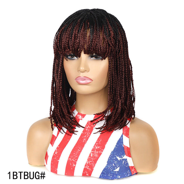 Bob box Braided Wigs with Bangs Micro Braids Wigs Synthetic Black Burgundy