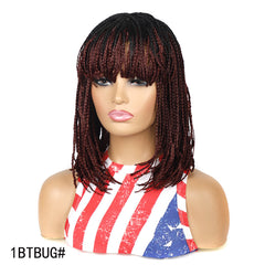 Bob box Braided Wigs with Bangs Micro Braids Wigs Synthetic Black Burgundy