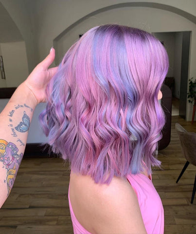 Short Bob Wavy Wig Purple Ombre Blue Synthetic Hair Wig Cosplay Glueless Party Use
