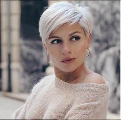 Cosplay Women Short pixie Cut Hair White Gray Silver Straight synthetic Wigs New