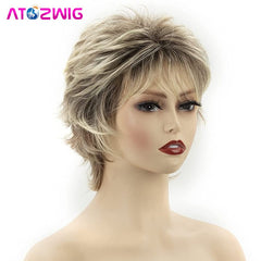 Short Blonde Pixie Cut Wigs for White Women Ombre Blonde Synthetic Hair Wigs Natural Looking Wig