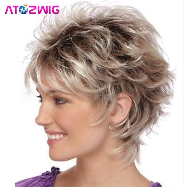 Short Blonde Pixie Cut Wigs for White Women Ombre Blonde Synthetic Hair Wigs Natural Looking Wig