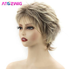 Short Blonde Pixie Cut Wigs for White Women Ombre Blonde Synthetic Hair Wigs Natural Looking Wig