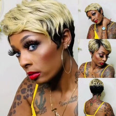 Short Pixie Cut Wigs for Women Blonde Black Mixed Fashion Pixie Wigs